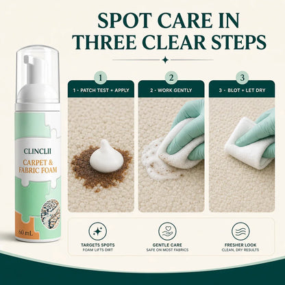 Three-step carpet and fabric foam cleaning method