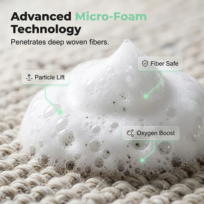 Reference view of dense foam lifting visible dirt from woven fibers